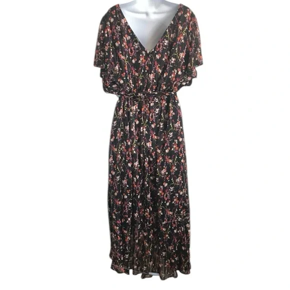 Lane Bryant Brand Black Multi Ditsy Floral Shimmer Maxi Dress + size 20 in EUC - Picture 3 of 16